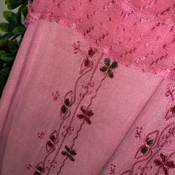Dusty rose embroidered ruffles boho hippie sundress dress M as is - Picture 6 of 14